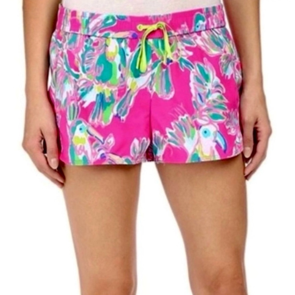 Lilly Pulitzer Luxletic Run Around Shorts sz XL Dragonfruit Toucan Can